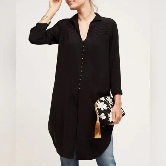Maeve Tops - Women's - Maeve Ceycen Black Button Down Tunic, Size Small